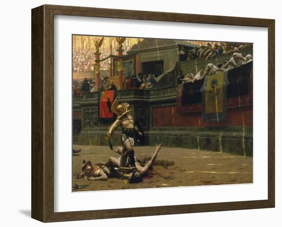 Vintage Print of a Roman Gladiator with His Defeated Opponent-Stocktrek Images-Framed Art Print