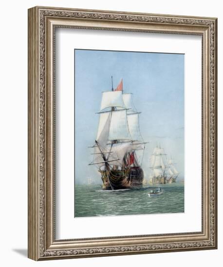 Vintage Print of Hms Victory of the Royal Navy-Stocktrek Images-Framed Art Print