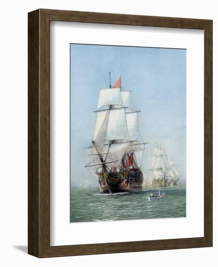 Vintage Print of Hms Victory of the Royal Navy-Stocktrek Images-Framed Art Print