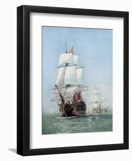 Vintage Print of Hms Victory of the Royal Navy-Stocktrek Images-Framed Art Print