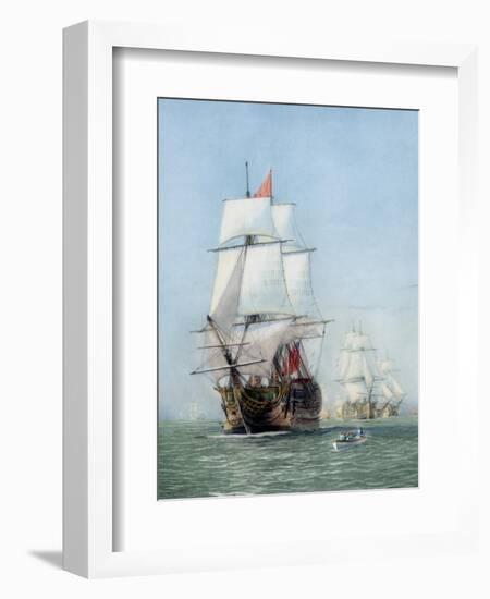 Vintage Print of Hms Victory of the Royal Navy-Stocktrek Images-Framed Art Print