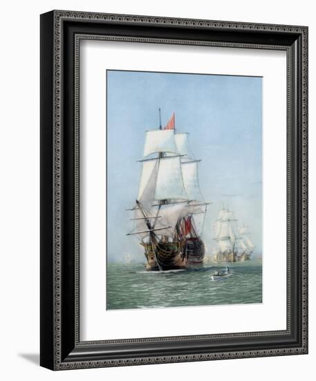 Vintage Print of Hms Victory of the Royal Navy-Stocktrek Images-Framed Art Print