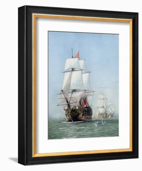 Vintage Print of Hms Victory of the Royal Navy-Stocktrek Images-Framed Art Print