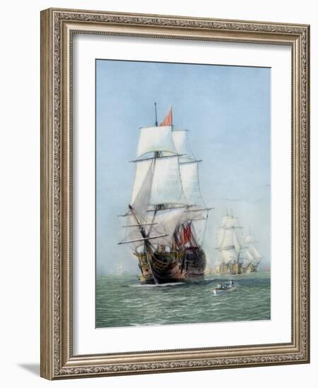 Vintage Print of Hms Victory of the Royal Navy-Stocktrek Images-Framed Art Print