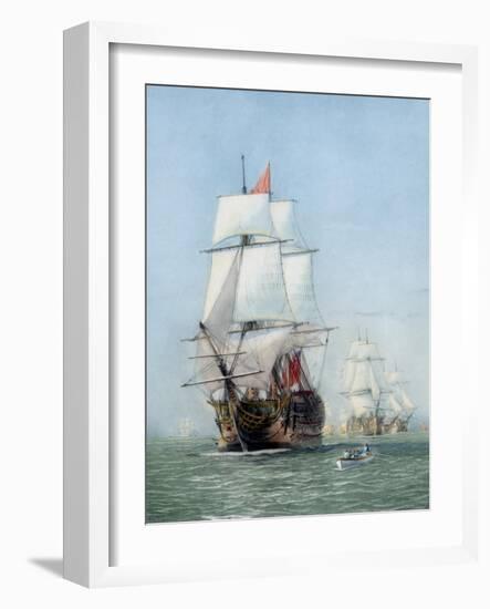 Vintage Print of Hms Victory of the Royal Navy-Stocktrek Images-Framed Art Print