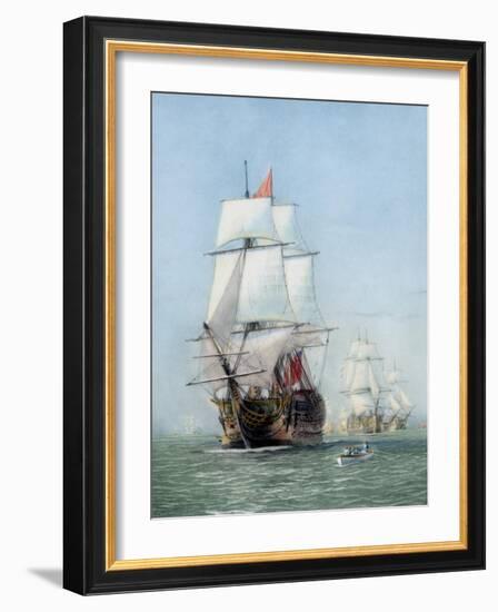 Vintage Print of Hms Victory of the Royal Navy-Stocktrek Images-Framed Art Print