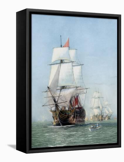 Vintage Print of Hms Victory of the Royal Navy-Stocktrek Images-Framed Stretched Canvas