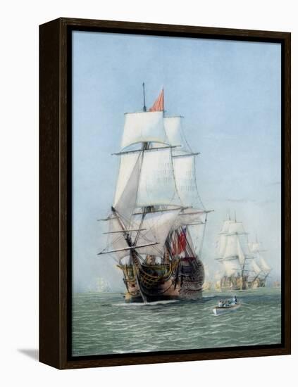 Vintage Print of Hms Victory of the Royal Navy-Stocktrek Images-Framed Stretched Canvas