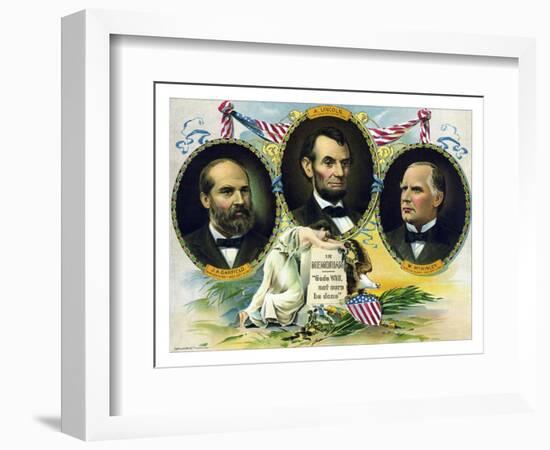 Vintage Print of Presidents James Garfield, Abraham Lincoln, and William Mckinley-Stocktrek Images-Framed Art Print