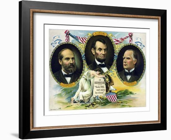 Vintage Print of Presidents James Garfield, Abraham Lincoln, and William Mckinley-Stocktrek Images-Framed Art Print