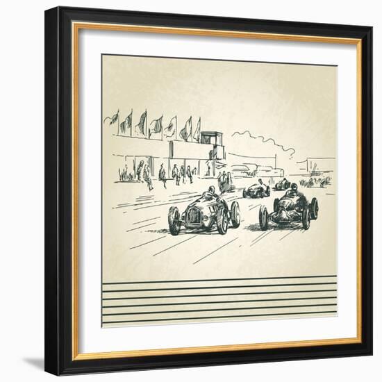 Vintage Racing Cars-canicula-Framed Art Print