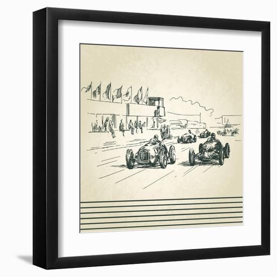 Vintage Racing Cars-canicula-Framed Art Print