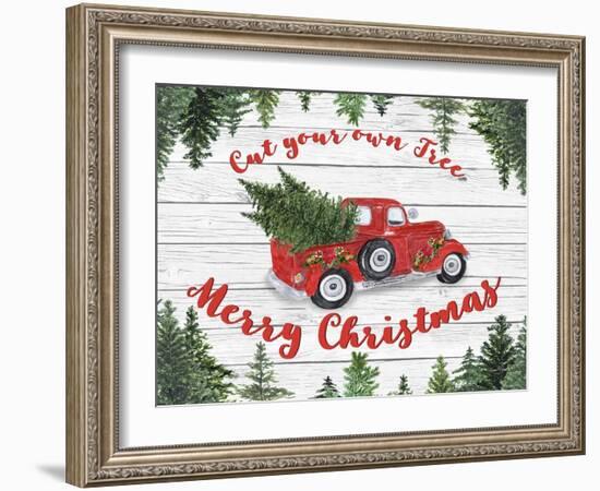 Vintage Red Truck Christmas-B-Jean Plout-Framed Giclee Print