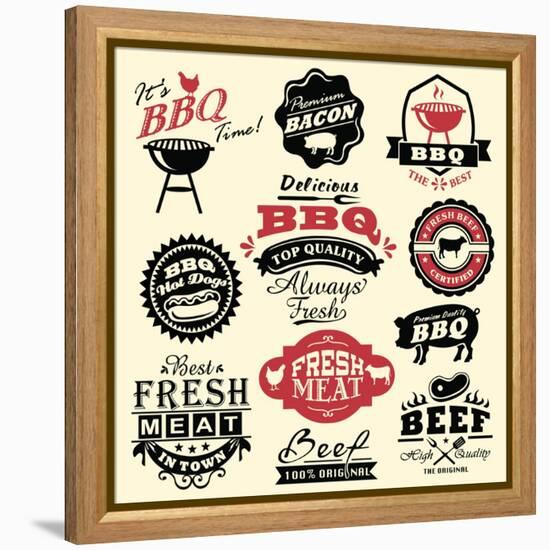 Vintage Retro BBQ Badges and Labels-Catherinecml-Framed Stretched Canvas