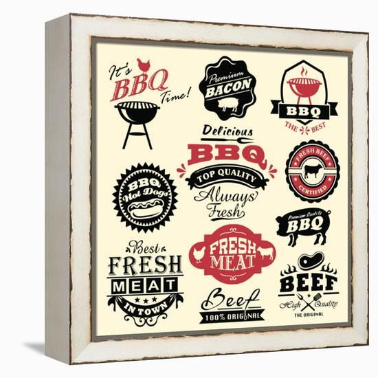 Vintage Retro BBQ Badges and Labels-Catherinecml-Framed Stretched Canvas