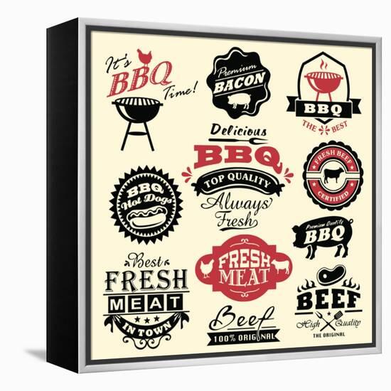 Vintage Retro BBQ Badges and Labels-Catherinecml-Framed Stretched Canvas