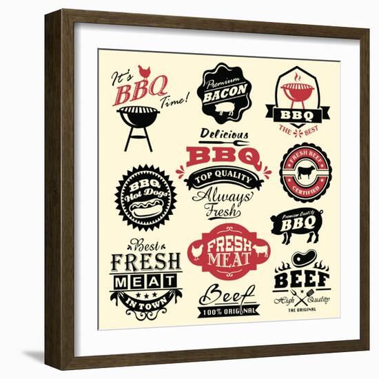 Vintage Retro BBQ Badges and Labels-Catherinecml-Framed Art Print