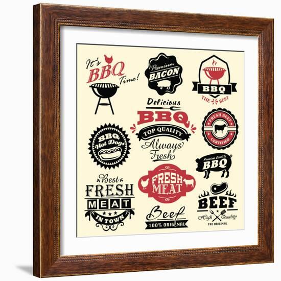 Vintage Retro BBQ Badges and Labels-Catherinecml-Framed Art Print