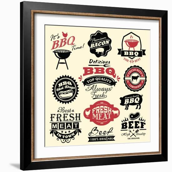 Vintage Retro BBQ Badges and Labels-Catherinecml-Framed Art Print