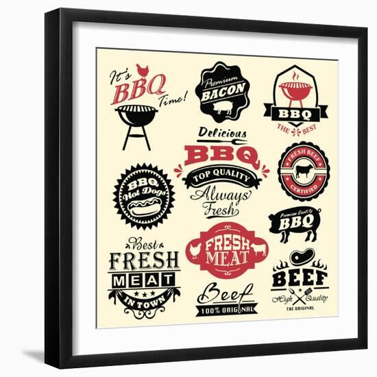 Vintage Retro BBQ Badges and Labels-Catherinecml-Framed Art Print