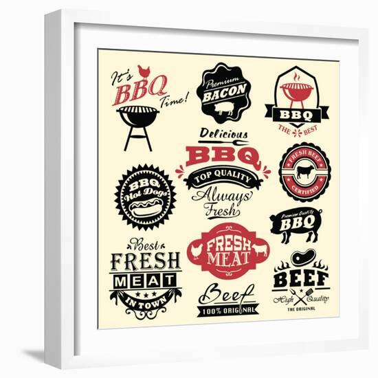 Vintage Retro BBQ Badges and Labels-Catherinecml-Framed Art Print