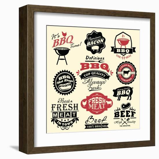 Vintage Retro BBQ Badges and Labels-Catherinecml-Framed Art Print