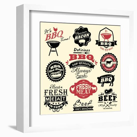 Vintage Retro BBQ Badges and Labels-Catherinecml-Framed Art Print