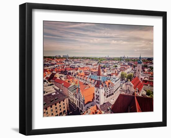 Vintage Retro Effect Filtered Hipster Style Travel Image of Aerial View of Munich - Marienplatz And-f9photos-Framed Photographic Print