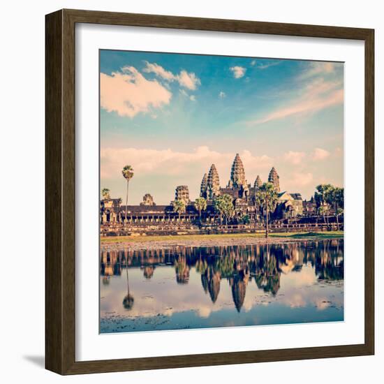 Vintage Retro Effect Filtered Hipster Style Travel Image of Cambodia Landmark Angkor Wat with Refle-f9photos-Framed Photographic Print