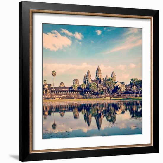 Vintage Retro Effect Filtered Hipster Style Travel Image of Cambodia Landmark Angkor Wat with Refle-f9photos-Framed Photographic Print