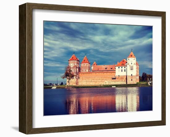 Vintage Retro Effect Filtered Hipster Style Travel Image of Medieval Mir Castle Famous Landmark in-f9photos-Framed Photographic Print