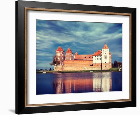 Vintage Retro Effect Filtered Hipster Style Travel Image of Medieval Mir Castle Famous Landmark in-f9photos-Framed Photographic Print