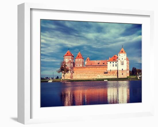 Vintage Retro Effect Filtered Hipster Style Travel Image of Medieval Mir Castle Famous Landmark in-f9photos-Framed Photographic Print