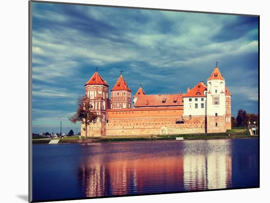 Vintage Retro Effect Filtered Hipster Style Travel Image of Medieval Mir Castle Famous Landmark in-f9photos-Mounted Photographic Print