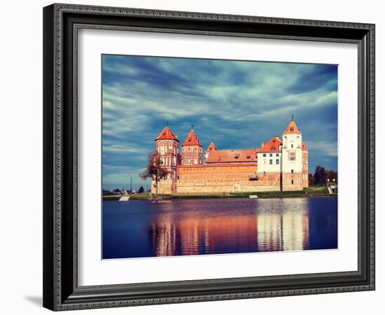 Vintage Retro Effect Filtered Hipster Style Travel Image of Medieval Mir Castle Famous Landmark in-f9photos-Framed Photographic Print