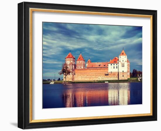 Vintage Retro Effect Filtered Hipster Style Travel Image of Medieval Mir Castle Famous Landmark in-f9photos-Framed Photographic Print