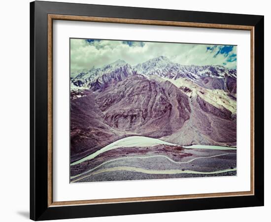 Vintage Retro Effect Filtered Hipster Style Travel Image of Spiti Valley, River, Road in Himalayas.-f9photos-Framed Photographic Print