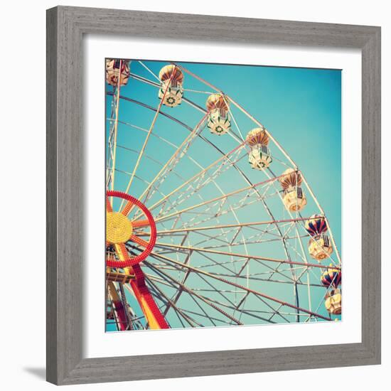 Vintage Retro Ferris Wheel on Blue Sky-Andrekart Photography-Framed Photographic Print