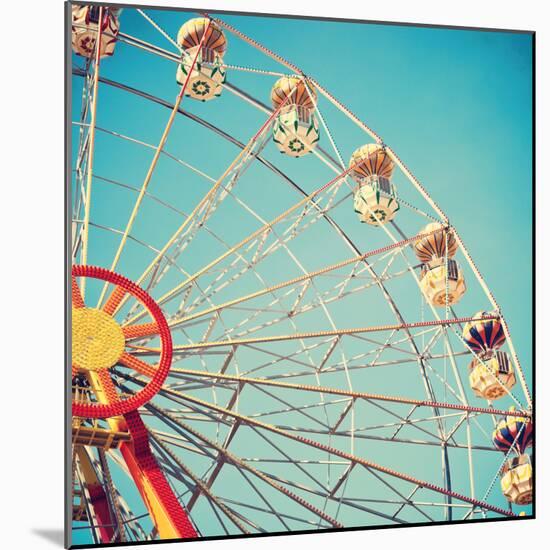 Vintage Retro Ferris Wheel on Blue Sky-Andrekart Photography-Mounted Photographic Print