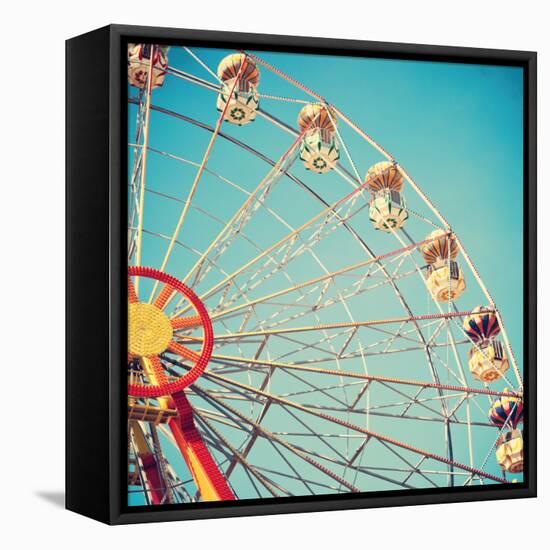 Vintage Retro Ferris Wheel on Blue Sky-Andrekart Photography-Framed Stretched Canvas