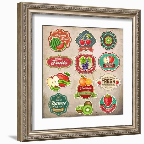 Vintage Retro Grunge Fresh Fruit Labels, Badges and Icons-Catherinecml-Framed Art Print