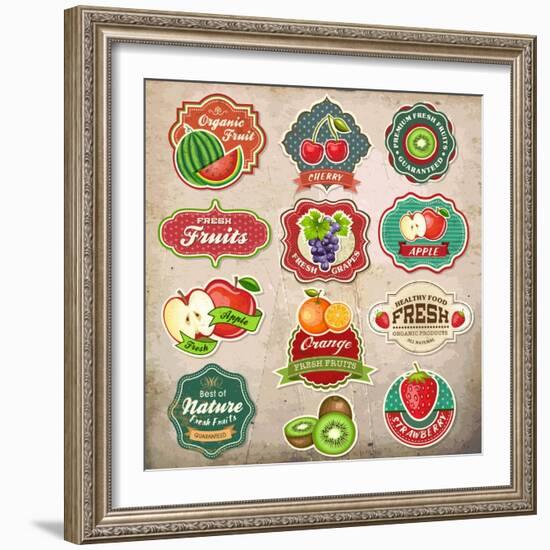 Vintage Retro Grunge Fresh Fruit Labels, Badges and Icons-Catherinecml-Framed Art Print