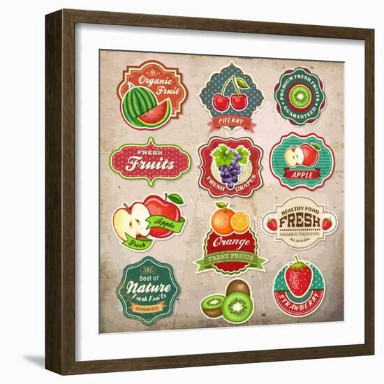 Vintage Retro Grunge Fresh Fruit Labels, Badges and Icons-Catherinecml-Framed Art Print