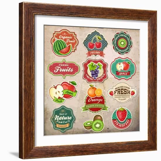 Vintage Retro Grunge Fresh Fruit Labels, Badges and Icons-Catherinecml-Framed Art Print