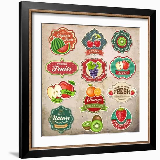 Vintage Retro Grunge Fresh Fruit Labels, Badges and Icons-Catherinecml-Framed Art Print