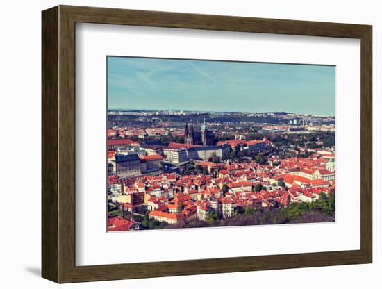 Vintage Retro Hipster Style Travel Image of Aerial Panorama of Hradchany: the Saint Vitus (St. Vitt-f9photos-Framed Photographic Print