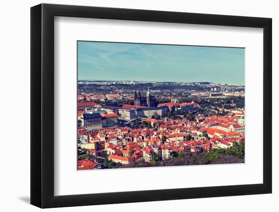 Vintage Retro Hipster Style Travel Image of Aerial Panorama of Hradchany: the Saint Vitus (St. Vitt-f9photos-Framed Photographic Print