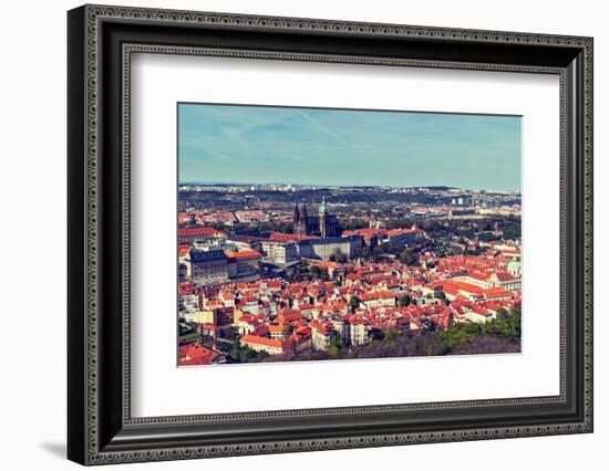 Vintage Retro Hipster Style Travel Image of Aerial Panorama of Hradchany: the Saint Vitus (St. Vitt-f9photos-Framed Photographic Print