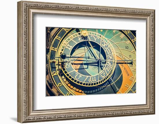 Vintage Retro Hipster Style Travel Image of Astronomical Clock on Town Hall. Prague, Czech Republic-f9photos-Framed Photographic Print