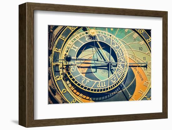 Vintage Retro Hipster Style Travel Image of Astronomical Clock on Town Hall. Prague, Czech Republic-f9photos-Framed Photographic Print